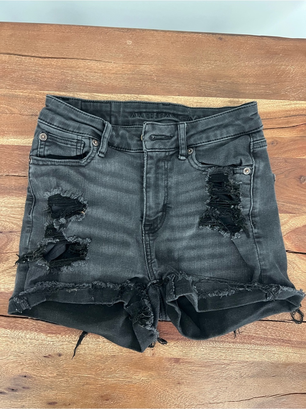 American Eagle Outfitters Black High Rise  Distressed Cutoff Denim Shorts